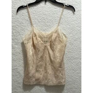 Applause Womens Lace Trim‎ Floral Satin Cami Top Camisole Peach Size S M